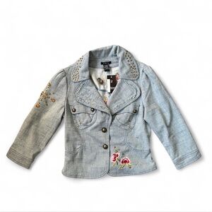 Cello Bling Light Blue Denim Jacket with Floral Embroidery